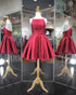 Popular 2018 Burgundy Satin Skirt Homecoming Dresses Spaghetti Straps Ball Gown Prom Party Gowns